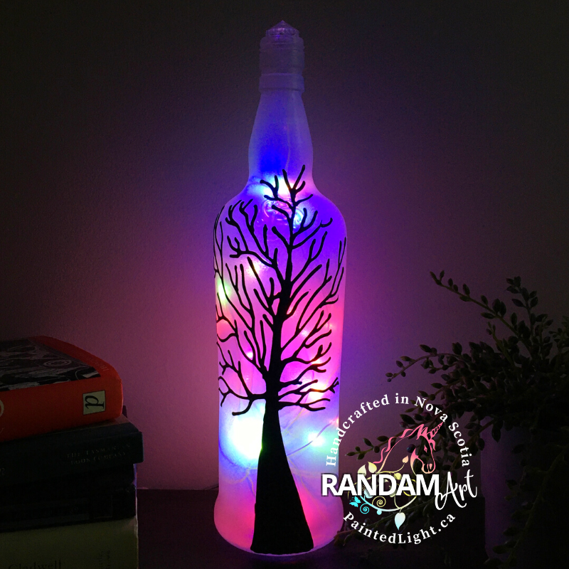 Silhouette Tree Multi Coloured Bottle Light by Randam Art