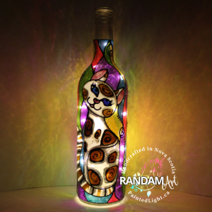 Cat Hand Painted wine Bottle Light with fairy lights