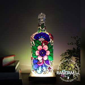 Pink and Blue Flowers Hand Painted Accent Lamp by Randam Art Painted Light