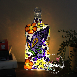 Butterfly Purple Hue with Flowers Hand Painted Bottle Light