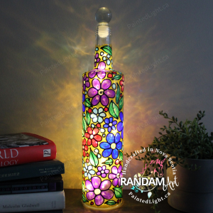 Spring Garden in Bloom with Flowers Hand Painted Bottle Light
