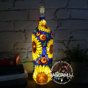 Sunflower hand painted lamp bottle with fairy lights