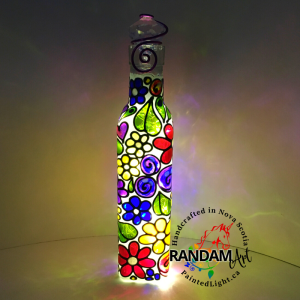 Small floral abstract painted bottle lamp by Randam Art