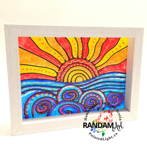 Framed Glass Painting colourful sunset and waves by Randam Art