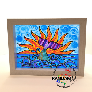Framed Glass Painting of whale and sunset by Randam Art