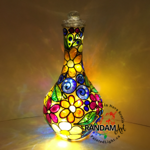 Bohemian style floral painted bottle lamp by Randam Art