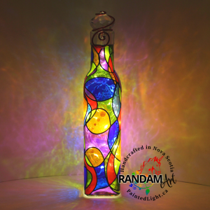 Multi colour abstract hand painted bottle light,