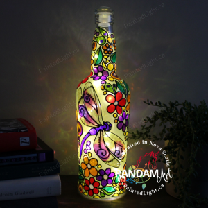 Dragonfly and Flowers hand painted bottle light