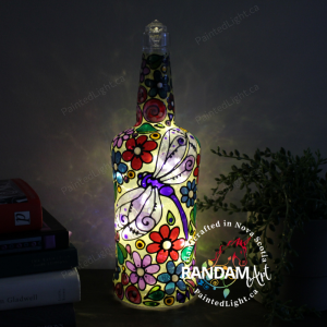 Dragonfly and Floral hand painted bottle light
