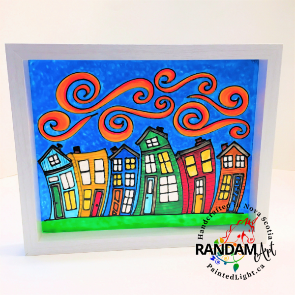 Framed Glass Painting Jelly Bean Row Houses