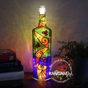 Vibrant Geometries is an abstract hand painted bottle light