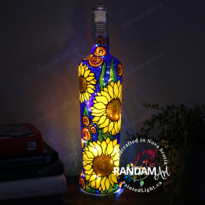 This lamp radiates with the captured essence of sunflowers. Their golden petals defy shadows, reaching for the sun, illuminating the scene with joyful warmth, a testament to nature's resilient beauty.