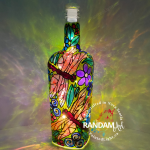 Whispers of Iridescence: The Dragonfly's Flight - Painted Bottle Light