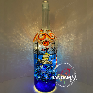 Halifax Dartmouth Harbour (Tall) - Painted Bottle Lamp