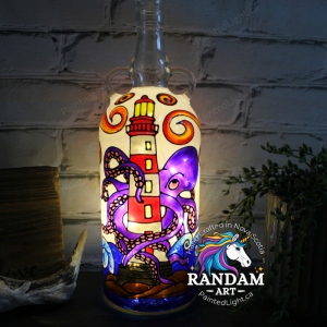 The Kraken's Beacon III - Hand Painted Bottle Light