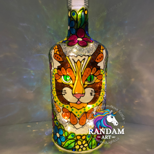 Cat Face Hand Painted Bottle Light