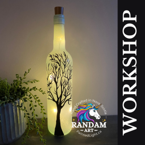 Workshop. Paint a frosted tree silhouette on a 750 ml wine bottle to create a beautiful bottle lamp.