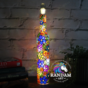 Bohemian floral tall Painted Bottle Light