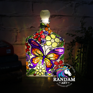 Butterfly and flowers painted light bottle