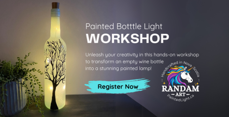 Workshop. Paint a frosted tree silhouette on a 750 ml wine bottle to create a beautiful bottle lamp.