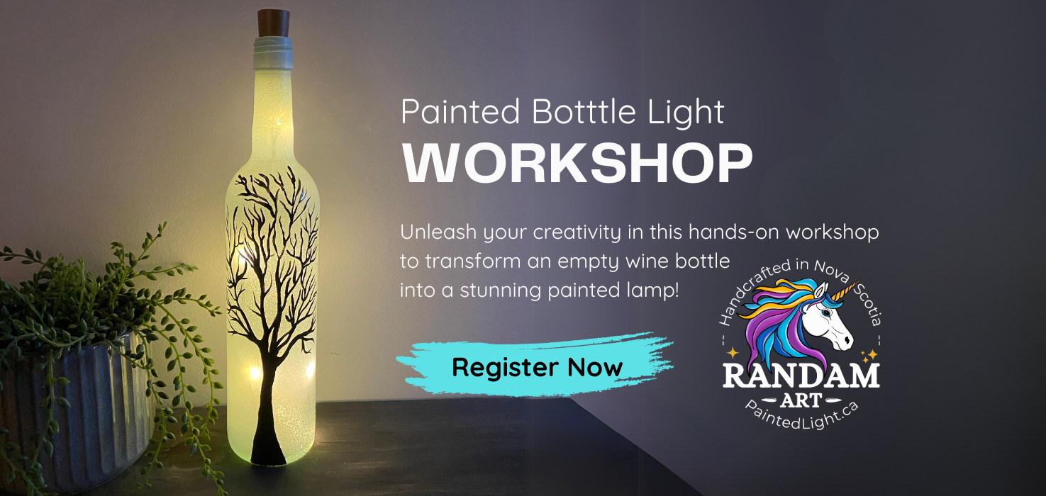 Workshop. Paint a frosted tree silhouette on a 750 ml wine bottle to create a beautiful bottle lamp.